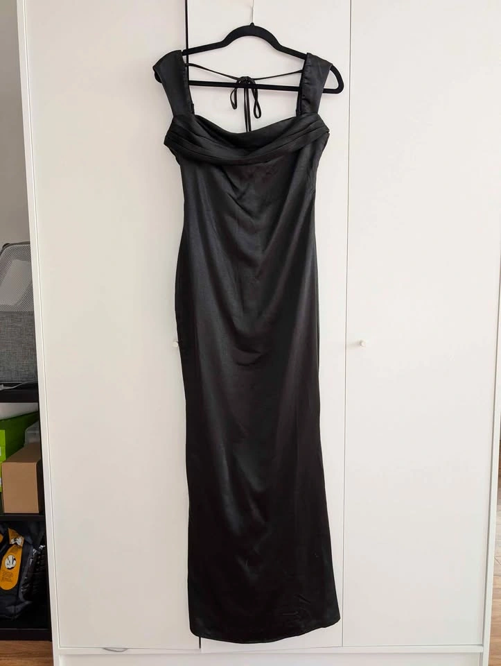 Meshki Lacey Backless Satin Maxi Dress (Black) S - photo 2