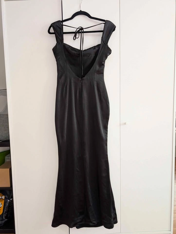 Meshki Lacey Backless Satin Maxi Dress (Black) S - photo 3