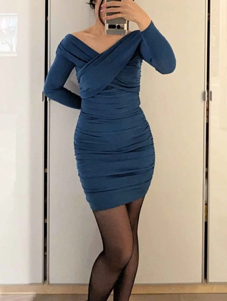 Abercrombie Off-The-Shoulder Ruched Mini Dress (Blue) Size S - photo 2