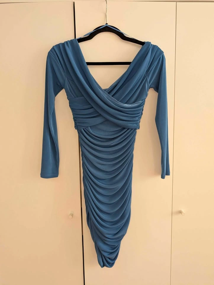 Abercrombie Off-The-Shoulder Ruched Mini Dress (Blue) Size S - photo 3