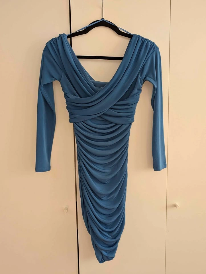 Abercrombie Off-The-Shoulder Ruched Mini Dress (Blue) Size S - photo 4