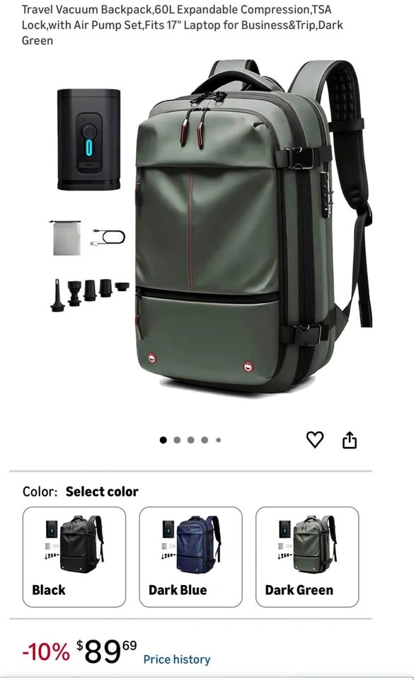 New Travel Vacuum Backpack, 60L Expandable Compression