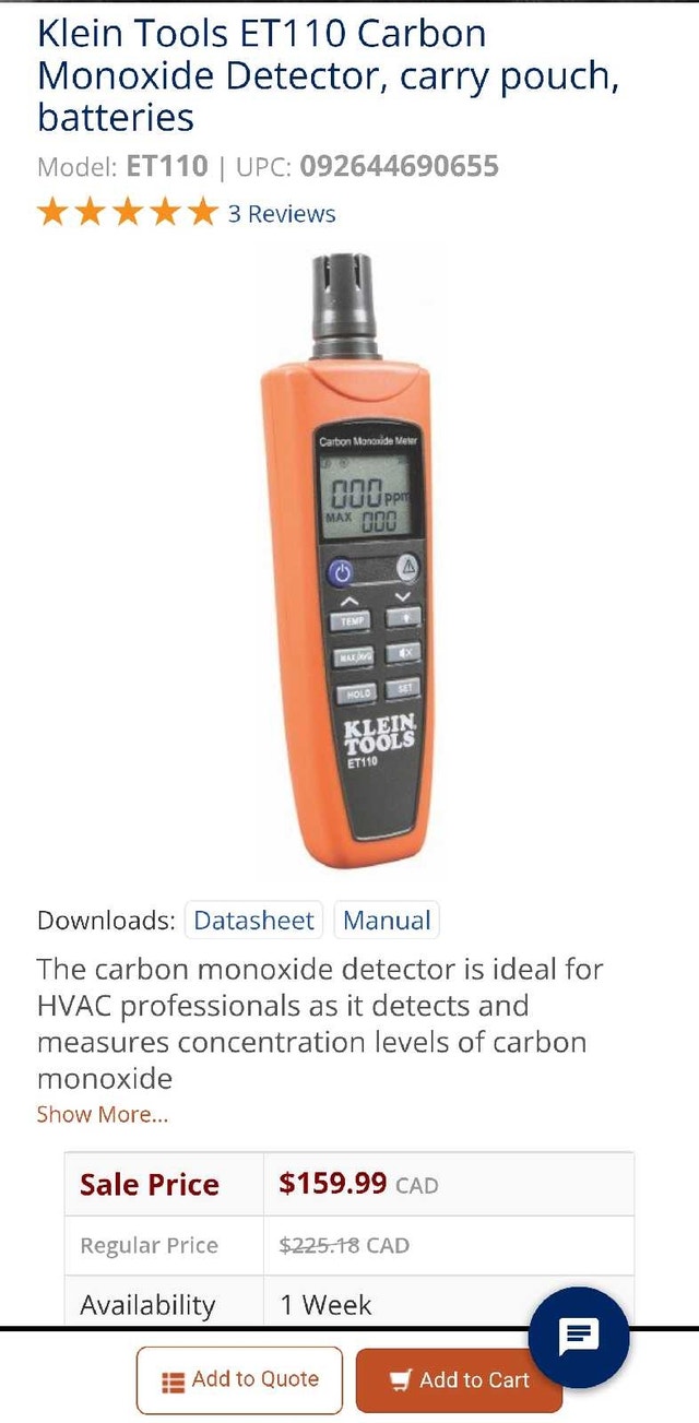 Klein Tools ET110 Carbon Monoxide Meter - photo 2
