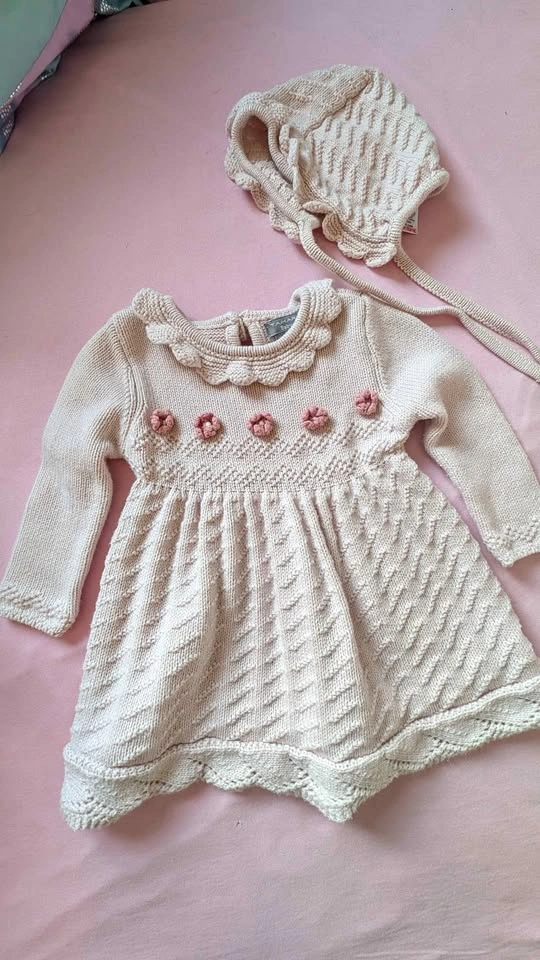 Easter Baby Knitted Dress & Bonnet Set