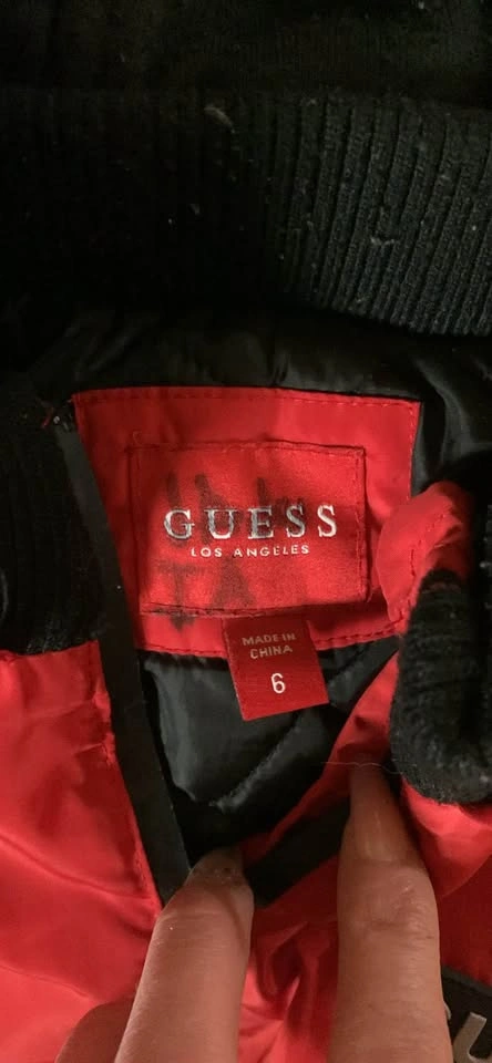 Guess Red Hooded Bomber Jacket Size 6 - photo 2