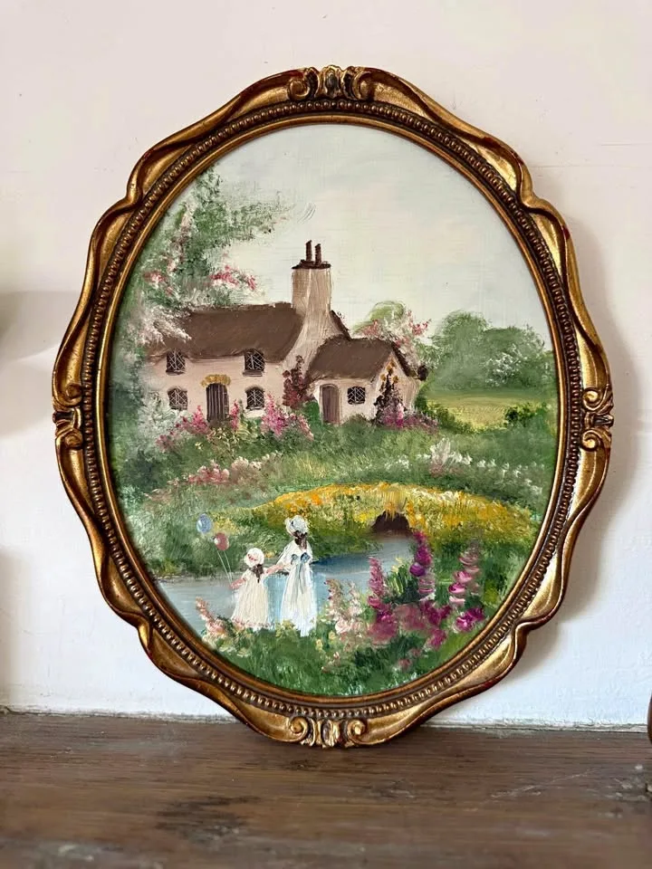 Vintage Cottage Oil Painting - English Countryside thumbnail