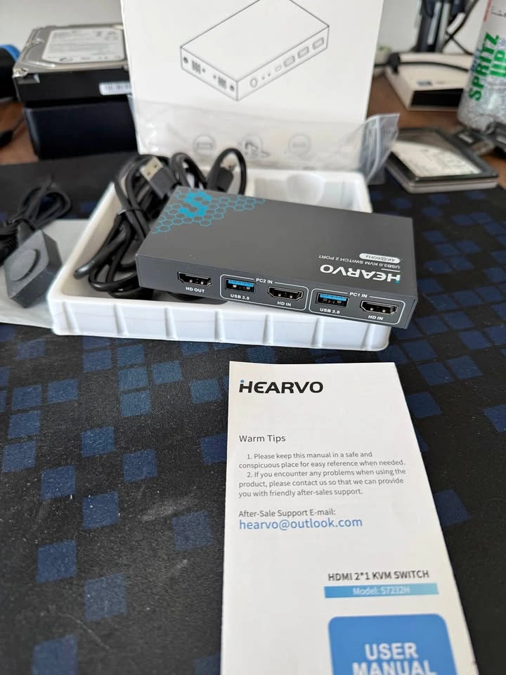 HEARVO USB 3.0 KVM Switch 2 Port 4K@60Hz ST232H
