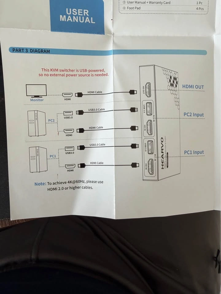 HEARVO USB 3.0 KVM Switch 2 Port 4K@60Hz ST232H - photo 3