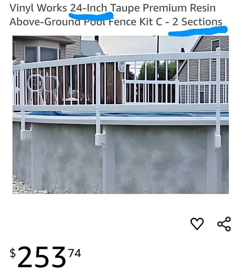 Above Ground Pool Fence Kit (2 PKs of 2 sections, each 24")