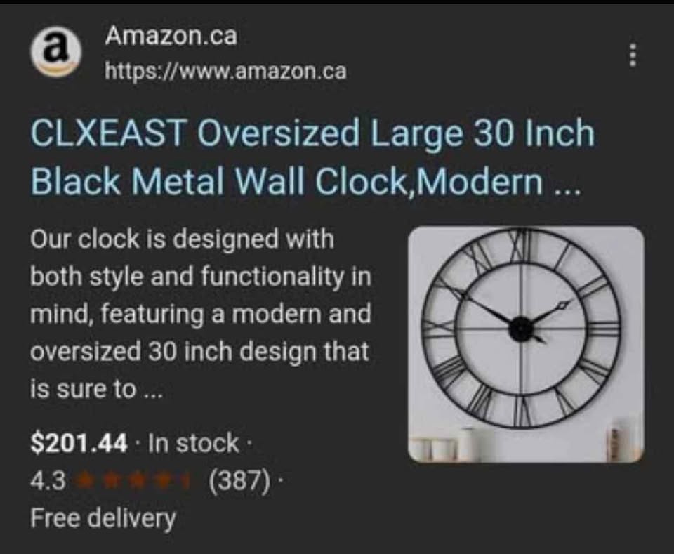 NEW 30 Inches CLXEAST Oversized Black Metal Wall Clock - photo 4