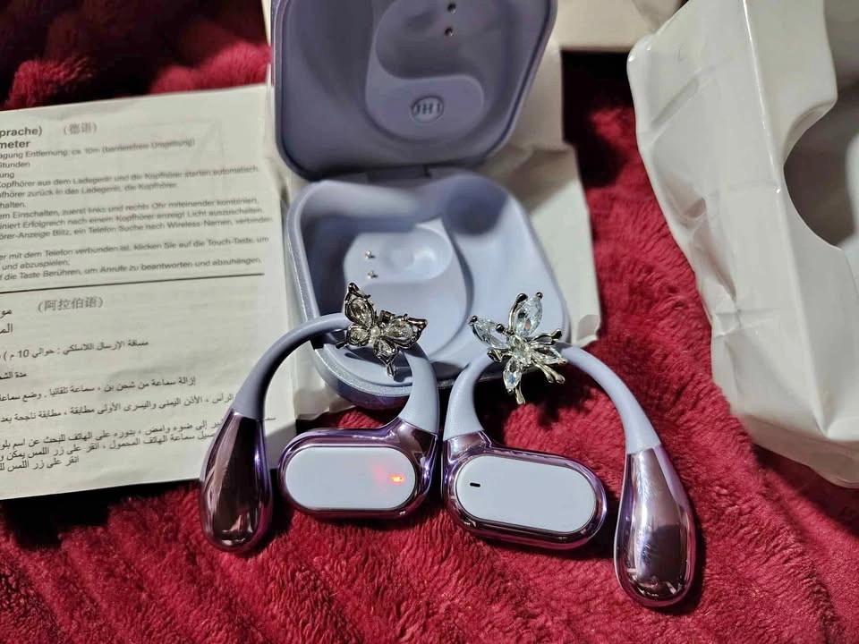 Butterfly Earbud Clips & Purple Bluetooth Earbuds
