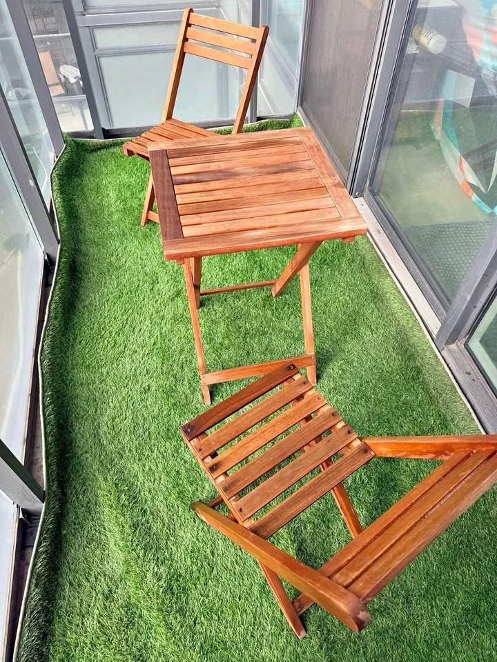 MOVING OUT SALE!! Folding Wooden Patio Set Table and 2 Chairs +