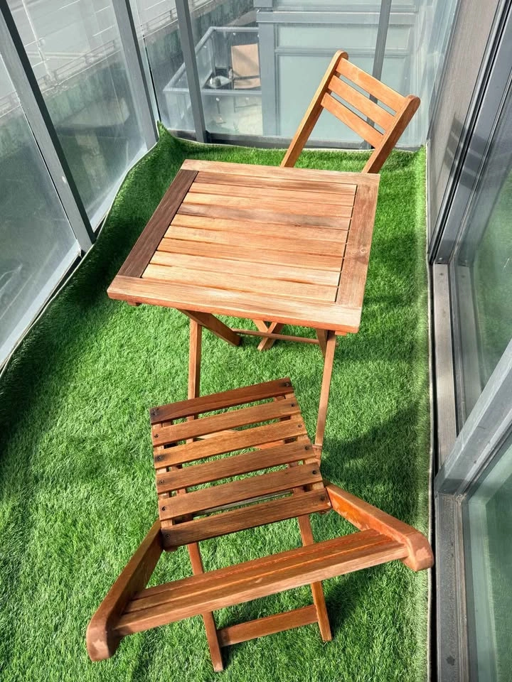 MOVING OUT SALE!! Folding Wooden Patio Set Table and 2 Chairs + - photo 2