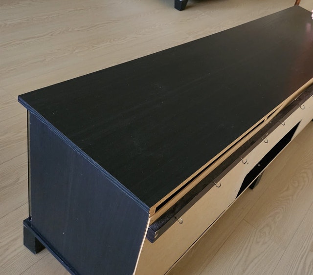 Black TV Stand with Glass Doors and Shelves - photo 2