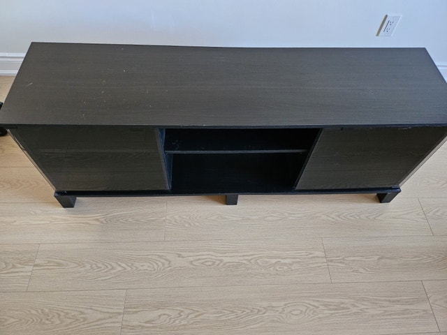 Black TV Stand with Glass Doors and Shelves - photo 3