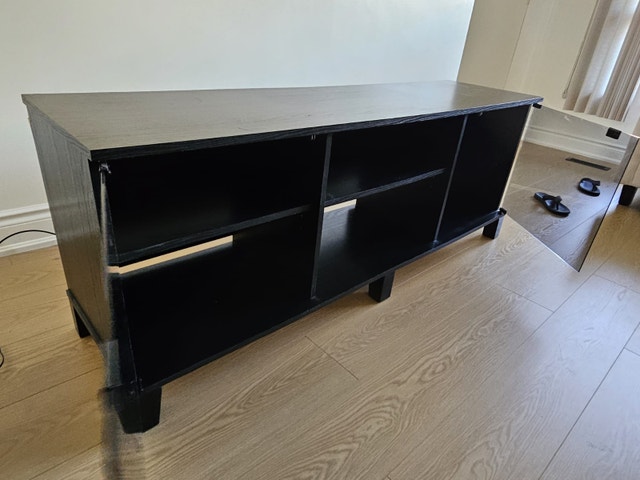 Black TV Stand with Glass Doors and Shelves - photo 4