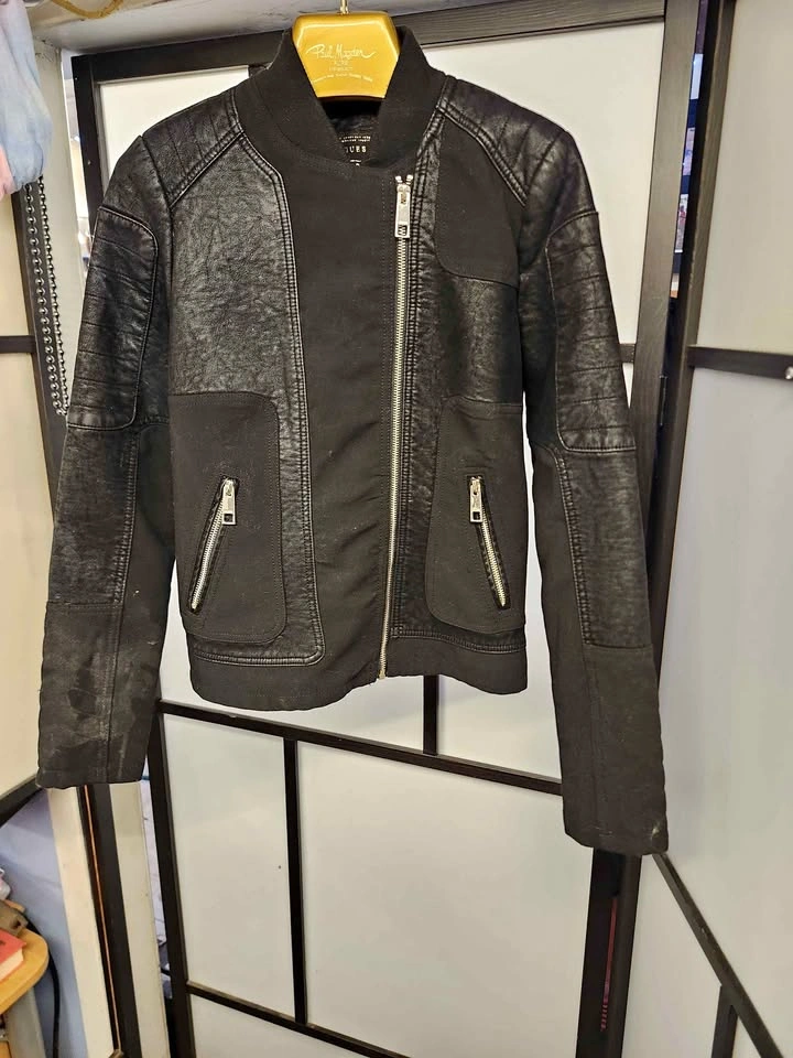 NWT GUESS Black Leather Bomber Sportbike Jacket XS