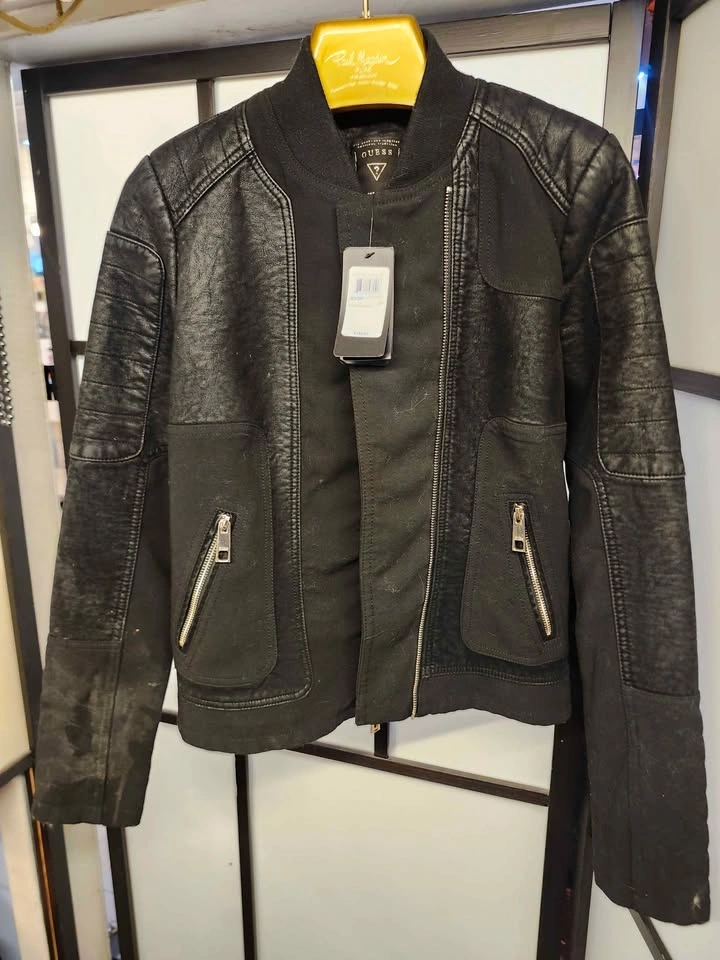 NWT GUESS Black Leather Bomber Sportbike Jacket XS - photo 2