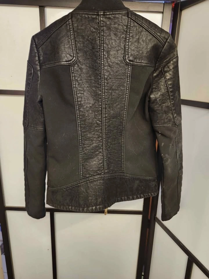 NWT GUESS Black Leather Bomber Sportbike Jacket XS - photo 4