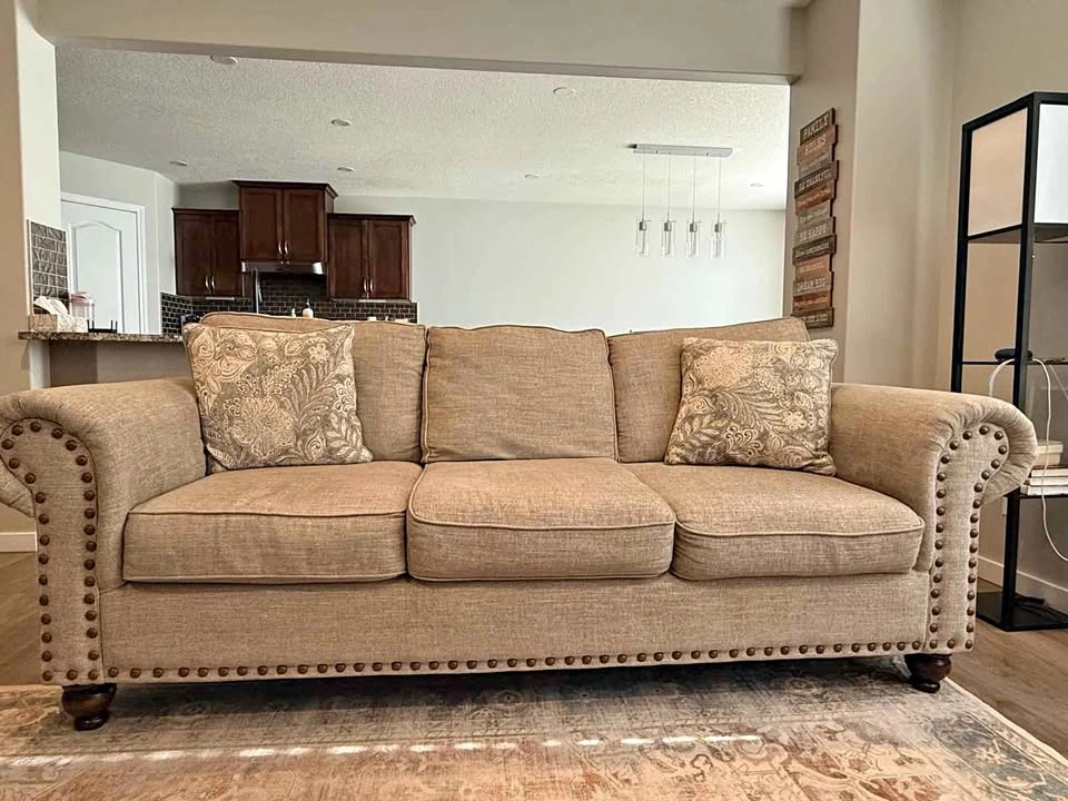 Beige Rolled Arm Coach