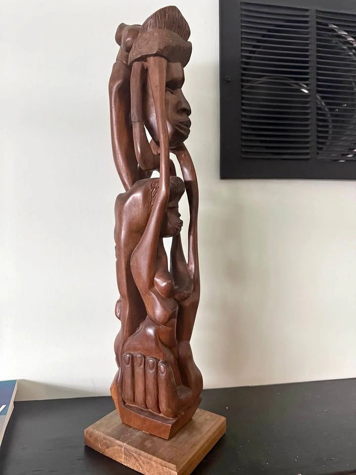 Hand-Carved Cuban Mahogany "Chain of Life" Sculpture - 18”