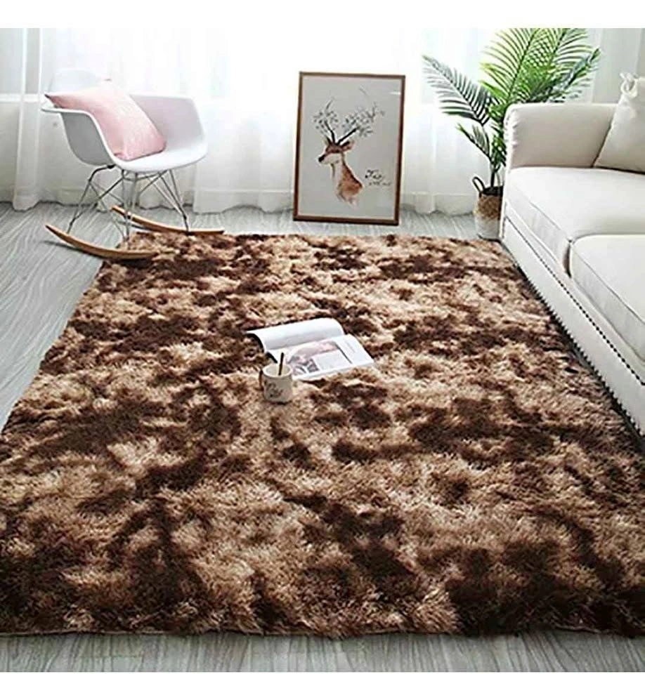 5x7 ft Furry Area Rug - Dark Brown