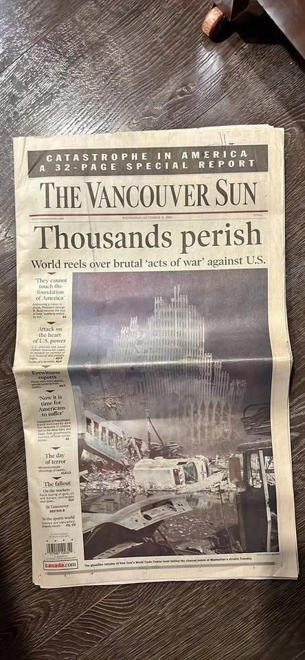 Rare 9/11 Vancouver Sun Newspaper - Sept 12, 2001