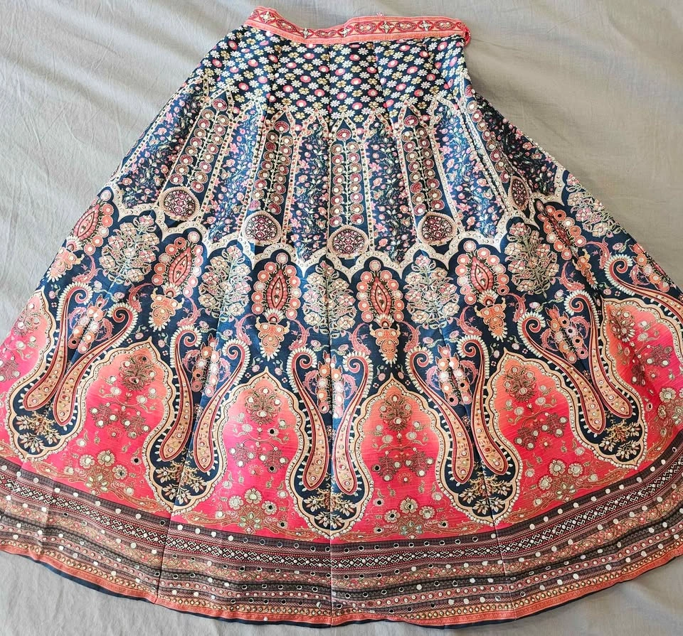 Coral Navy Mirror Work Embroidered Lehenga Choli Set, Kids 5-8 - photo 3