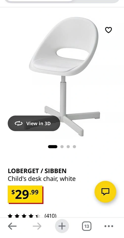 Ikea Loberget / Sibben Children's Desk Chair - White