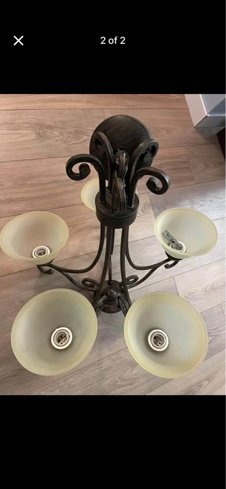 5 Light Chandelier Frosted Glass Scrolled Metal - photo 2