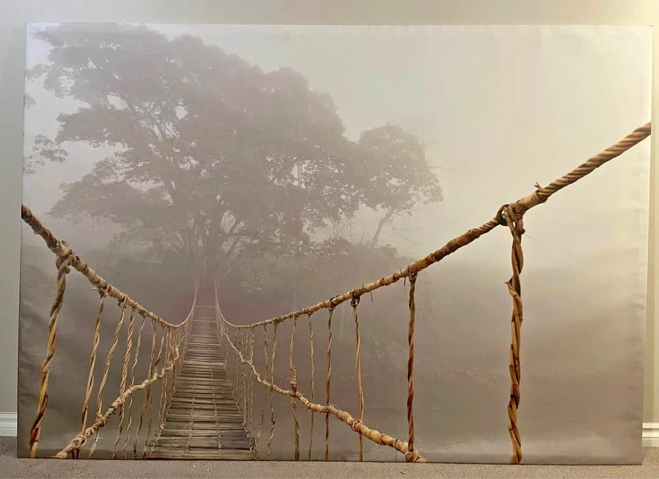 Oversized Misty Forest Bridge Canvas Wall Art - 79" x 55"
