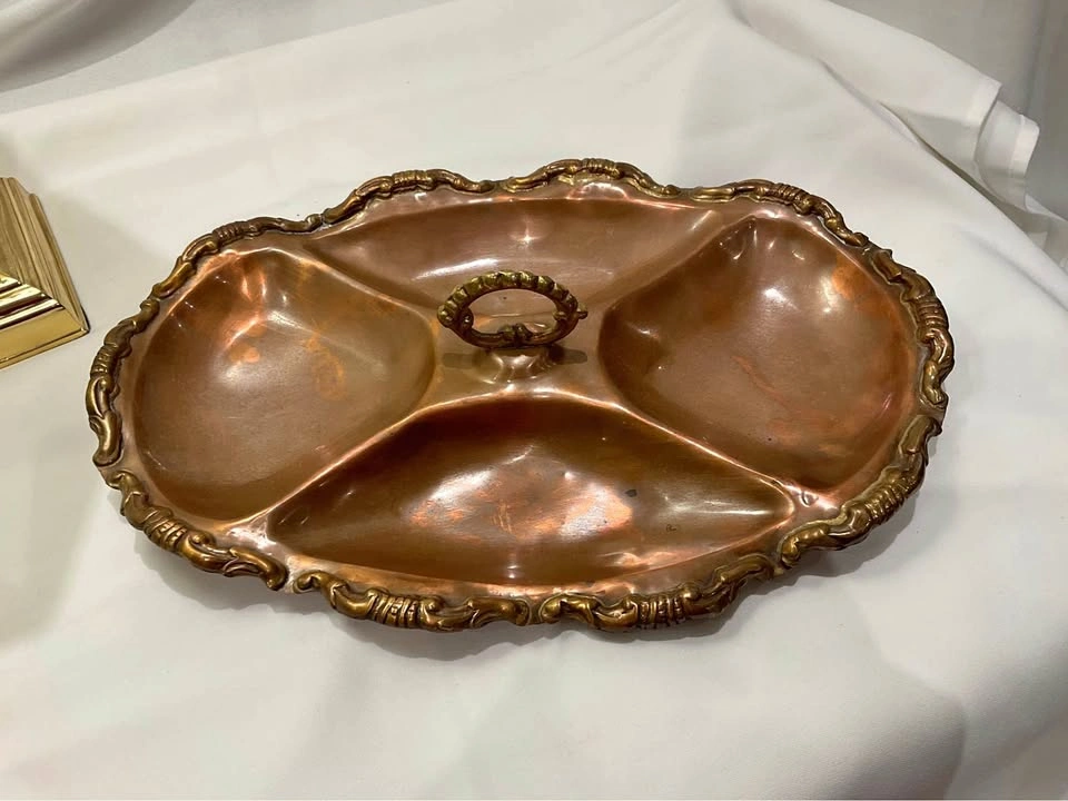 Copper Serving Dish Ornate Border