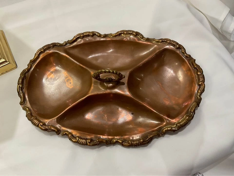 Copper Serving Dish Ornate Border - photo 3