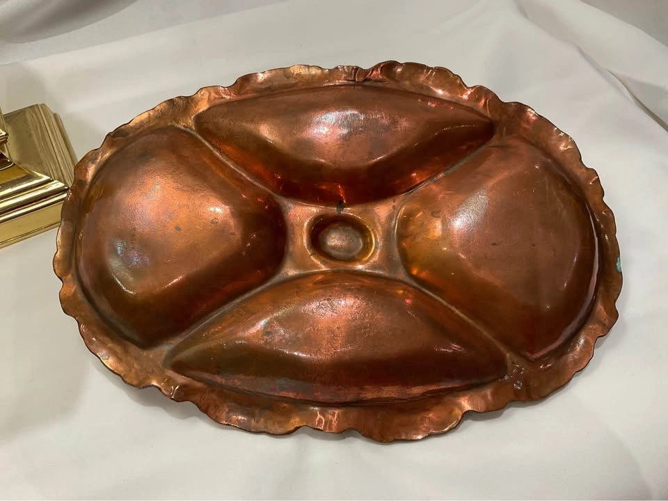 Copper Serving Dish Ornate Border - photo 4