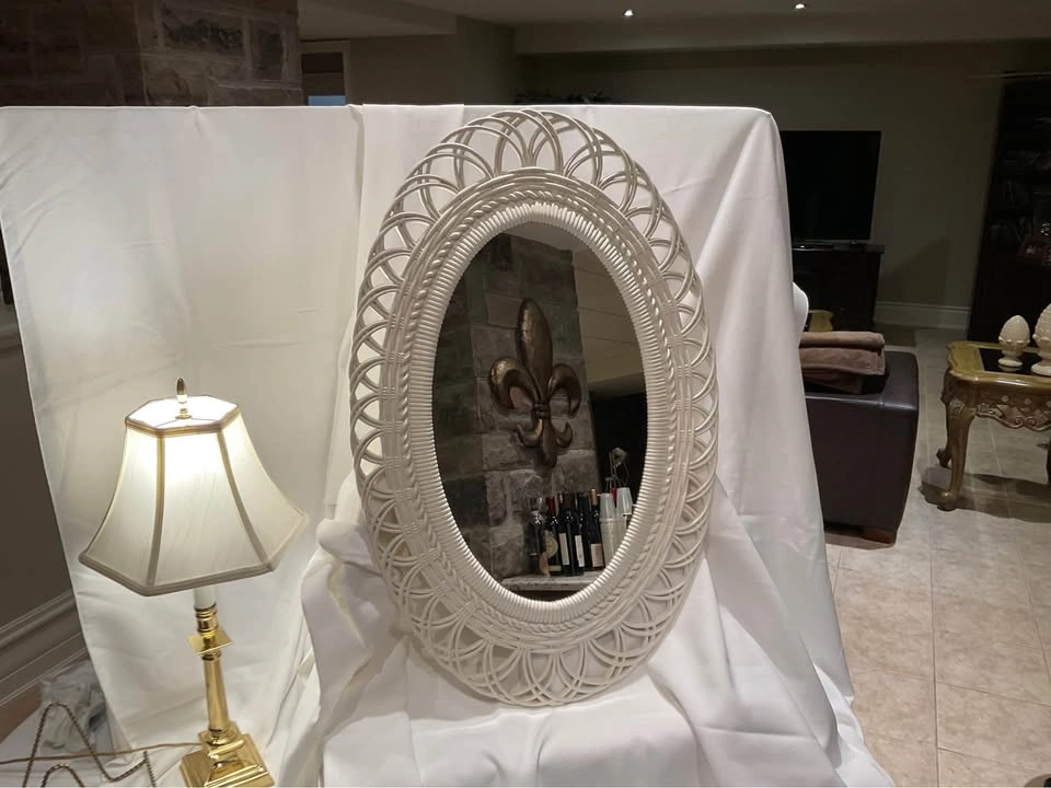 Vintage Syroco Burwood 470 Oval Rattan Boho Mirror - photo 4