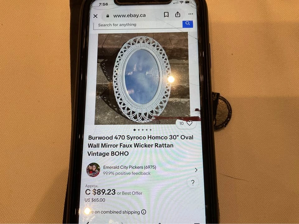 Vintage Syroco Burwood 470 Oval Rattan Boho Mirror - photo 5