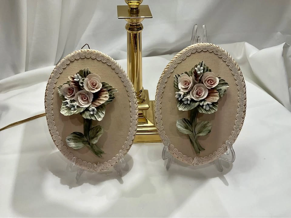 Capodimonte Vintage PAIR Flower Bouquet Wall Hanging