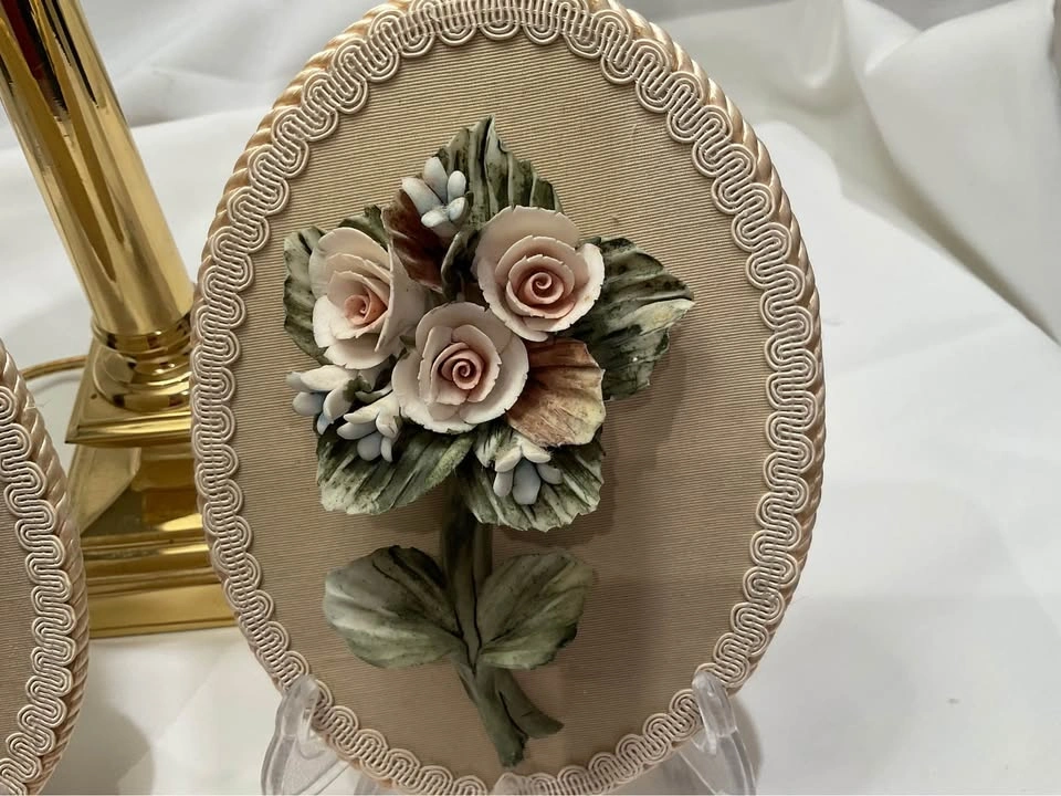 Capodimonte Vintage PAIR Flower Bouquet Wall Hanging - photo 2