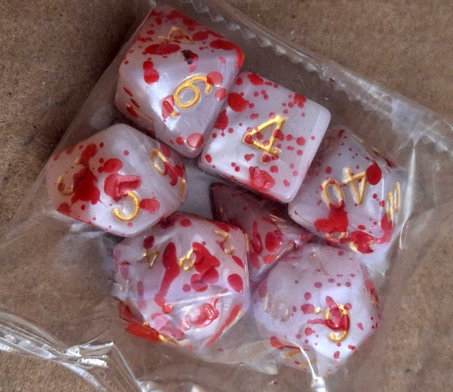 Golden Blood Spatter Dice Set, Sealed