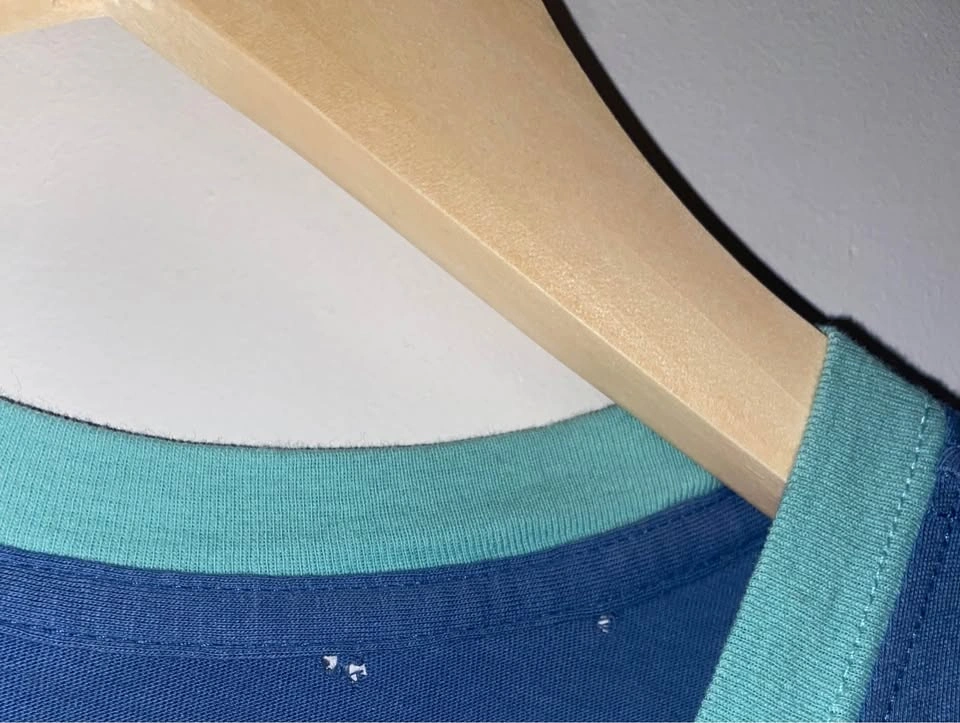 Cute Blue T-Shirt Dress with Pink and Yellow Sleeves - photo 4