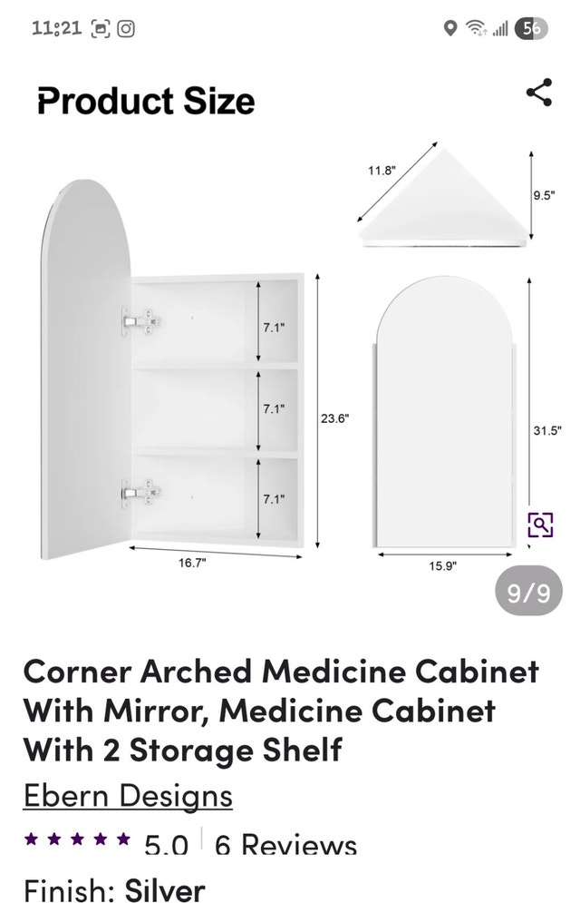 Brand New Bathroom Corner Mirrored Medicine Cabinet - photo 3