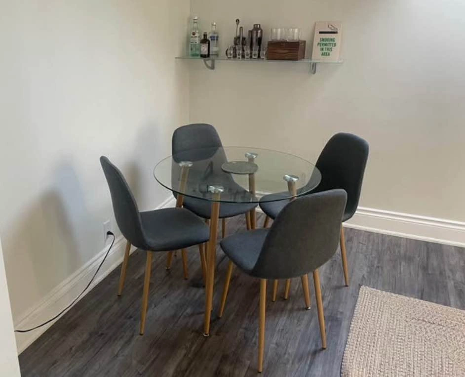5 PCS Dining Set: Round Glass Table & 4 Fabric Chairs - photo 2