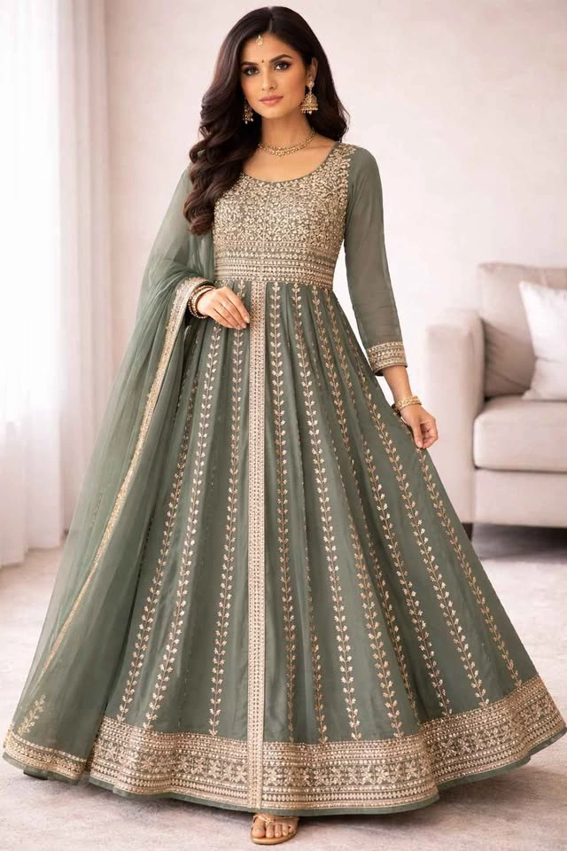 Green Embroidered Anarkali Indian Suit/Dress