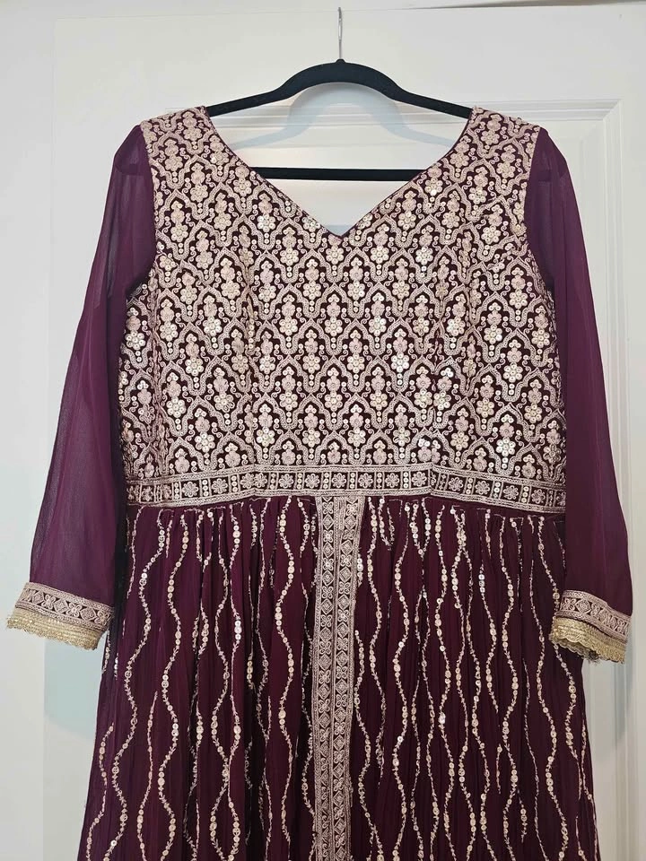 Purple/Maroon Georgette Sequin Embroidered Anarkali Suit - photo 2