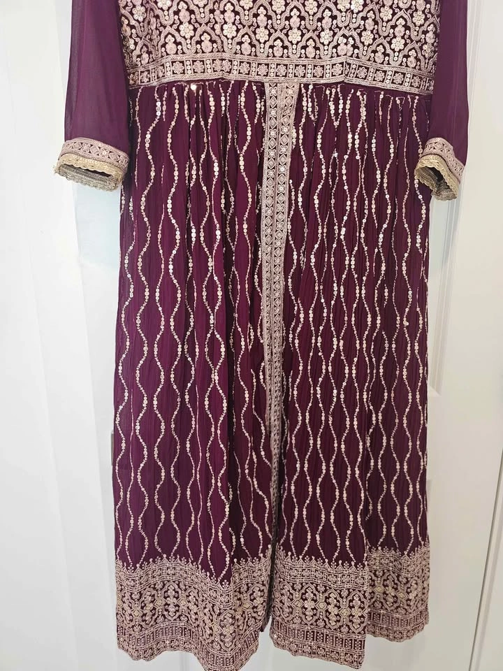 Purple/Maroon Georgette Sequin Embroidered Anarkali Suit - photo 3