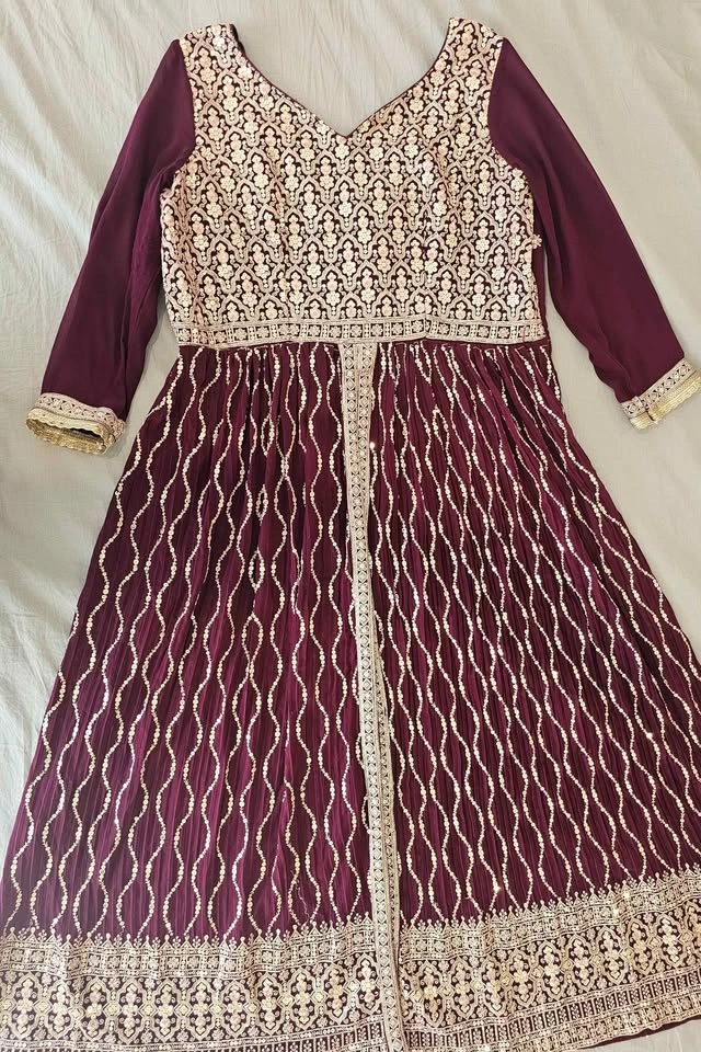 Purple/Maroon Georgette Sequin Embroidered Anarkali Suit - photo 4