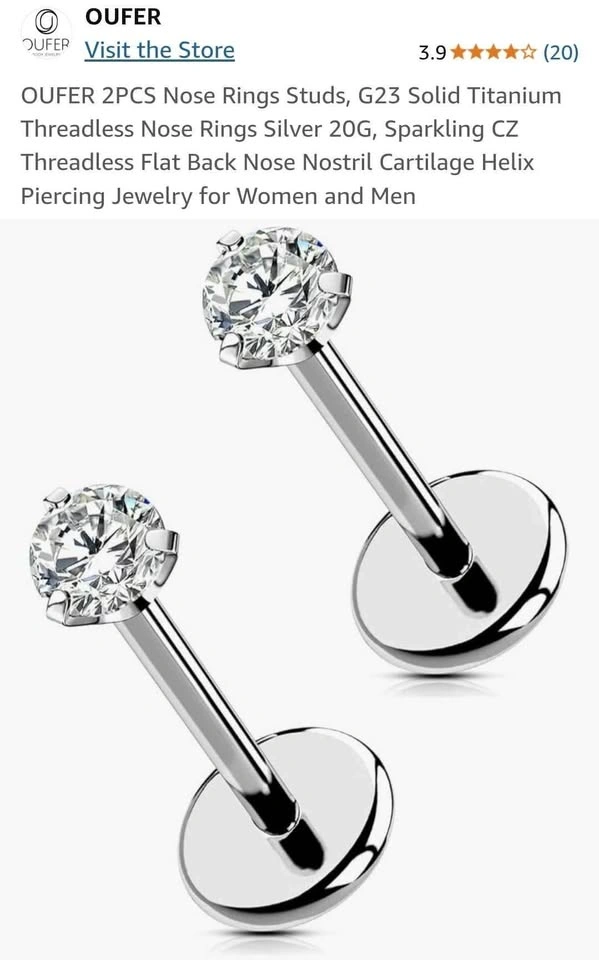 Flatback Threadless Titanium Nose Studs 20G - photo 2