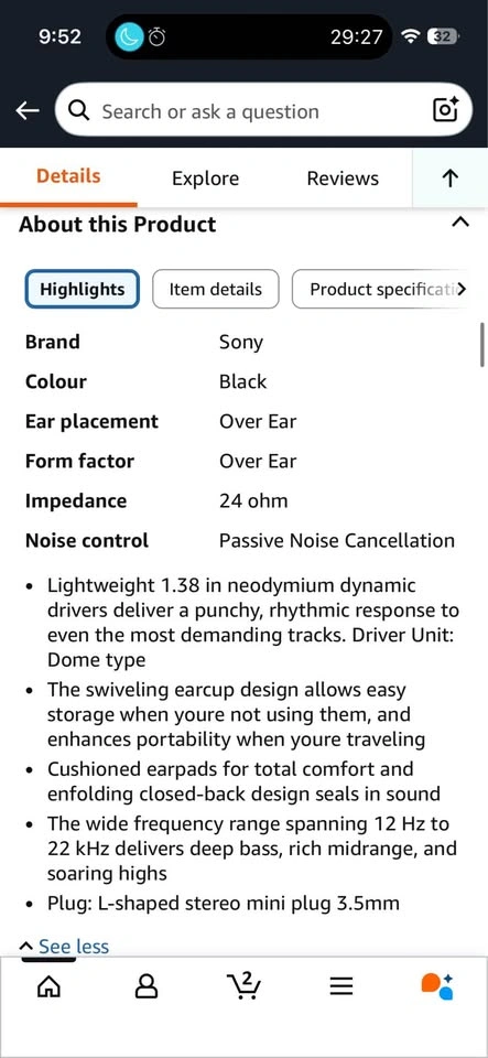 Sony Black Wired Over-Ear Headphones - photo 3