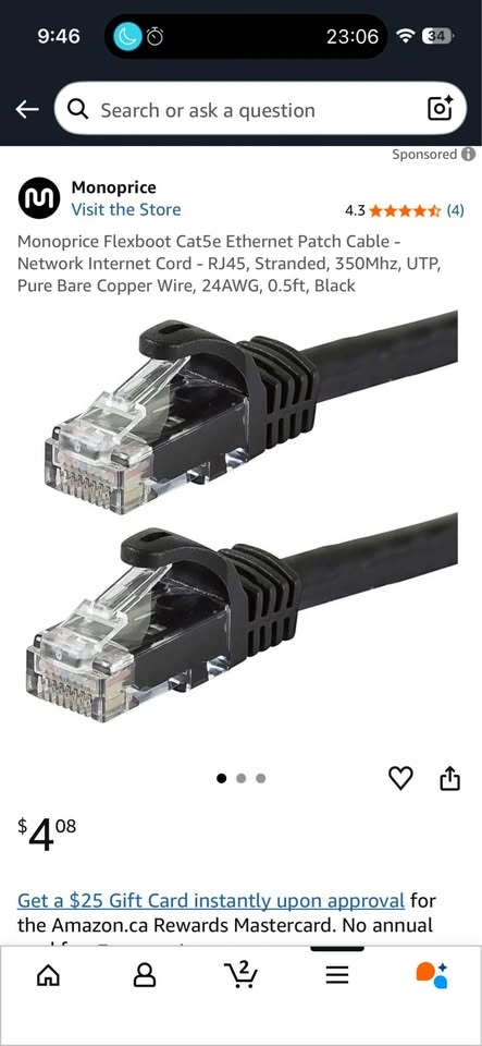Monoprice Cat5e Ethernet Patch Cable 0.5ft Black Snagless RJ45 - photo 2