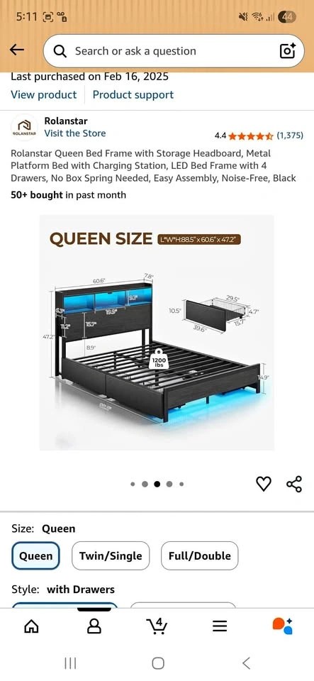 Rolastar Queen Bed Frame with Storage & Charging Station
